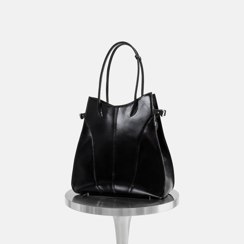 Black KIMIAS leather carryall tote on a white background